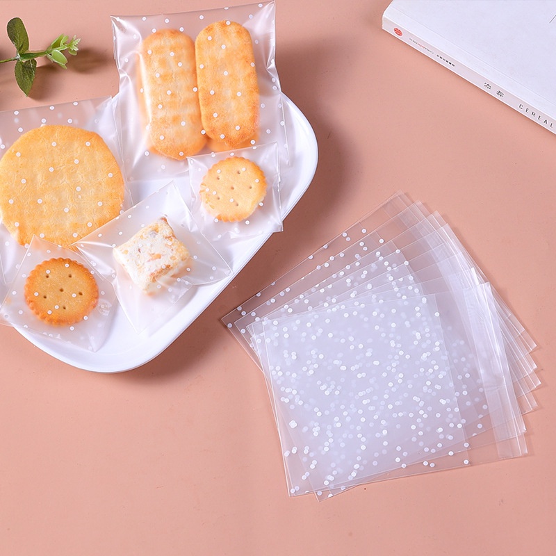 100 Pcs Permen Biskuit Baking Pouch Multi-Spesifikasi Natal Pernikahan Pesta Masa Kini Tas Self-sticky Portable Jewel Toy Storage Bags Tas Kepingan Salju Transparan Tahan Lembab