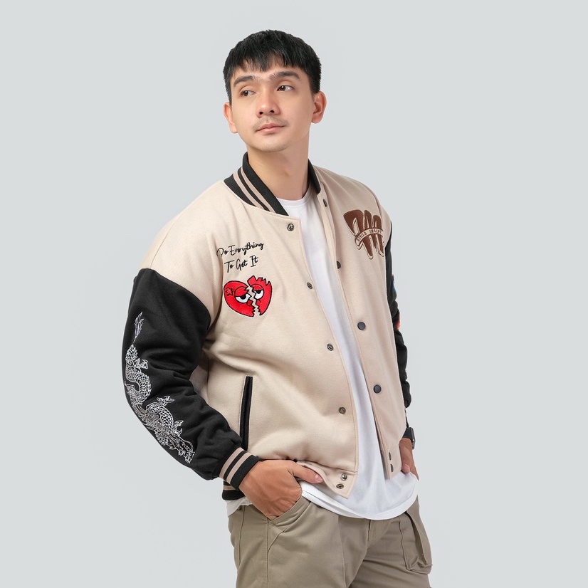 Mcvois Varsity Jaket Krem Full Bordir Premium Distro