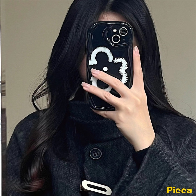 Fashion Garis Sederhana Bunga Shockproof Glossy Phone Case Kompatibel Untuk iPhone 11 Pro Max XR X14 12 13 Pro Max7 8 6s 6 Plus XS Max SE 2020 3D Wavy Curved Edge Soft Flowers Cover