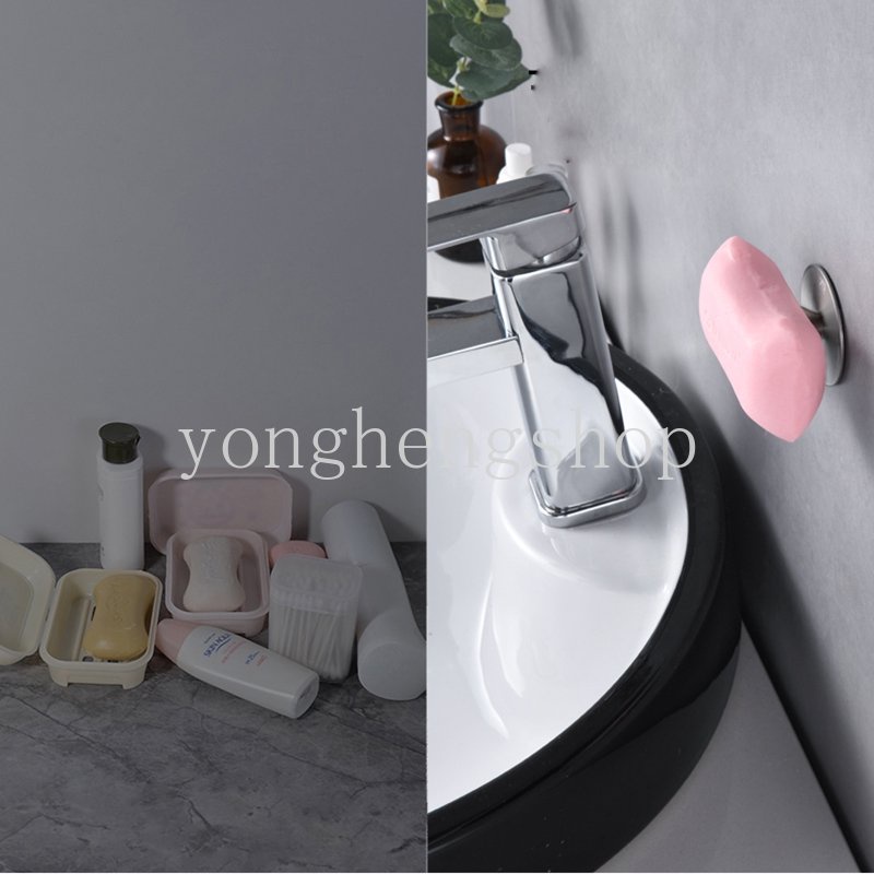 Kreatif Stainless Steel Magnetic Soap Holder Punch-Free Pengisap Sabun Gantung Dinding Penyimpanan Sabun Drain Rack Hooks Organizer Aksesoris Kamar Mandi