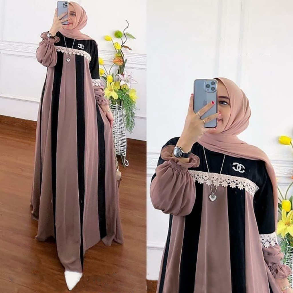 GAMIS STORE - Gamis Alyssa Dress BIG SIZE Maxy Two Tone Color Bahan Ceruty Babydoll Premium Fashion Wanita Pesta Kondangan Termurah