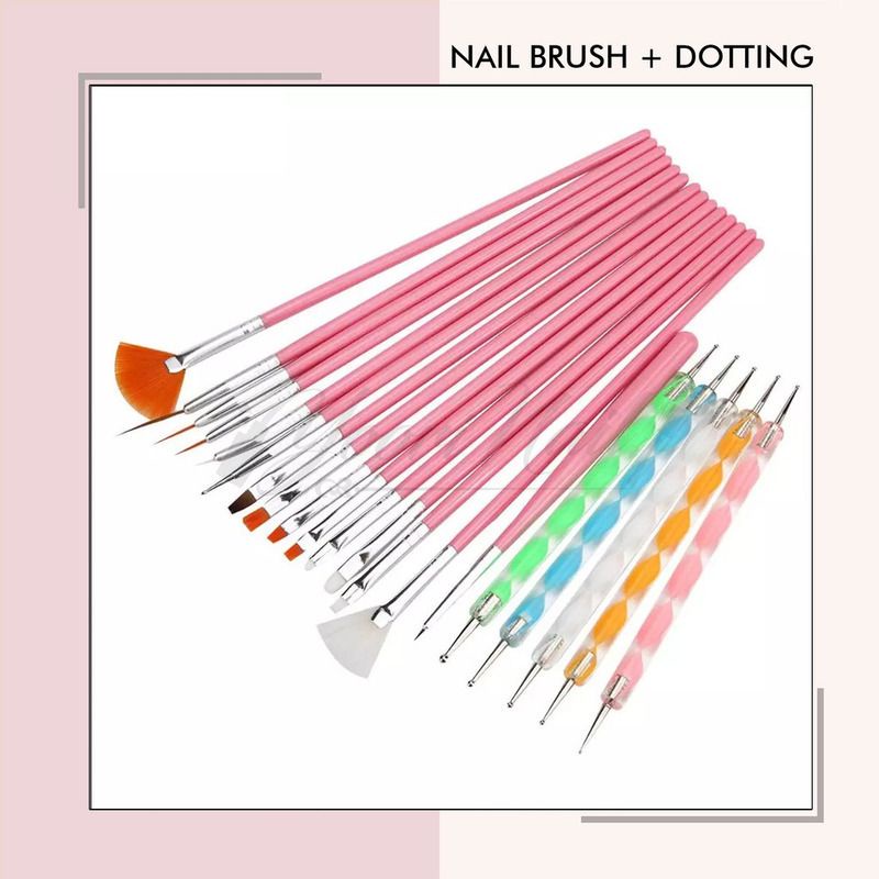 Nail art brush 15pcs + dotting tools kuas nail art striping liner dot