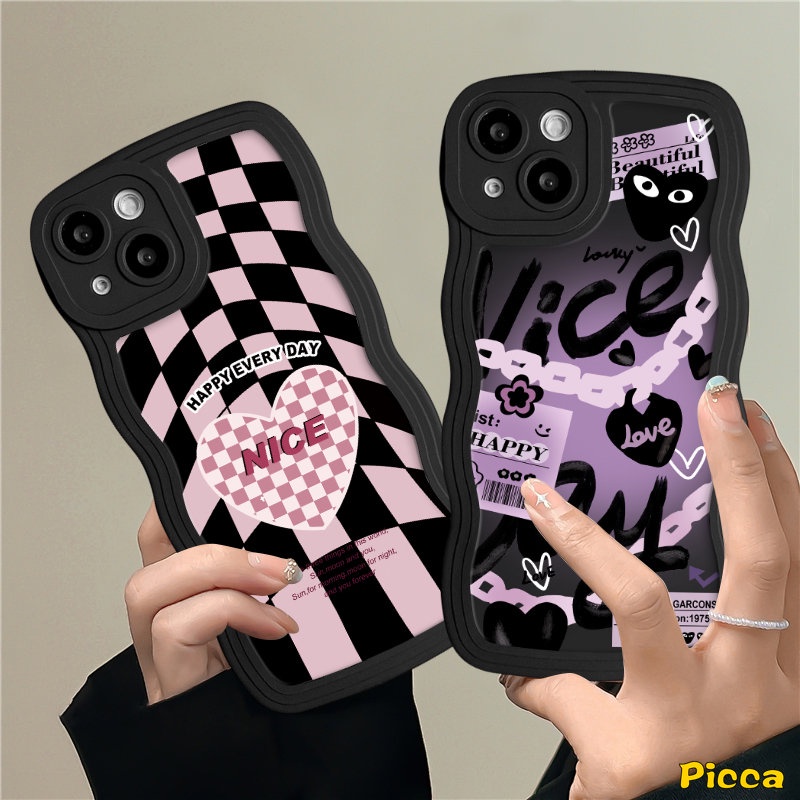 Untuk Infinix Hot 11s 10s 20 10 9 12i 10Lite 20s 8 12 Pro Hot 10 11 9 12 Play Note 12 G96 10 Pro Smart 6 4 5 Plus Ins Trendy Keren Checkerboard Bagus Cinta Hati Bergelombang Tepi Lembut Sarung