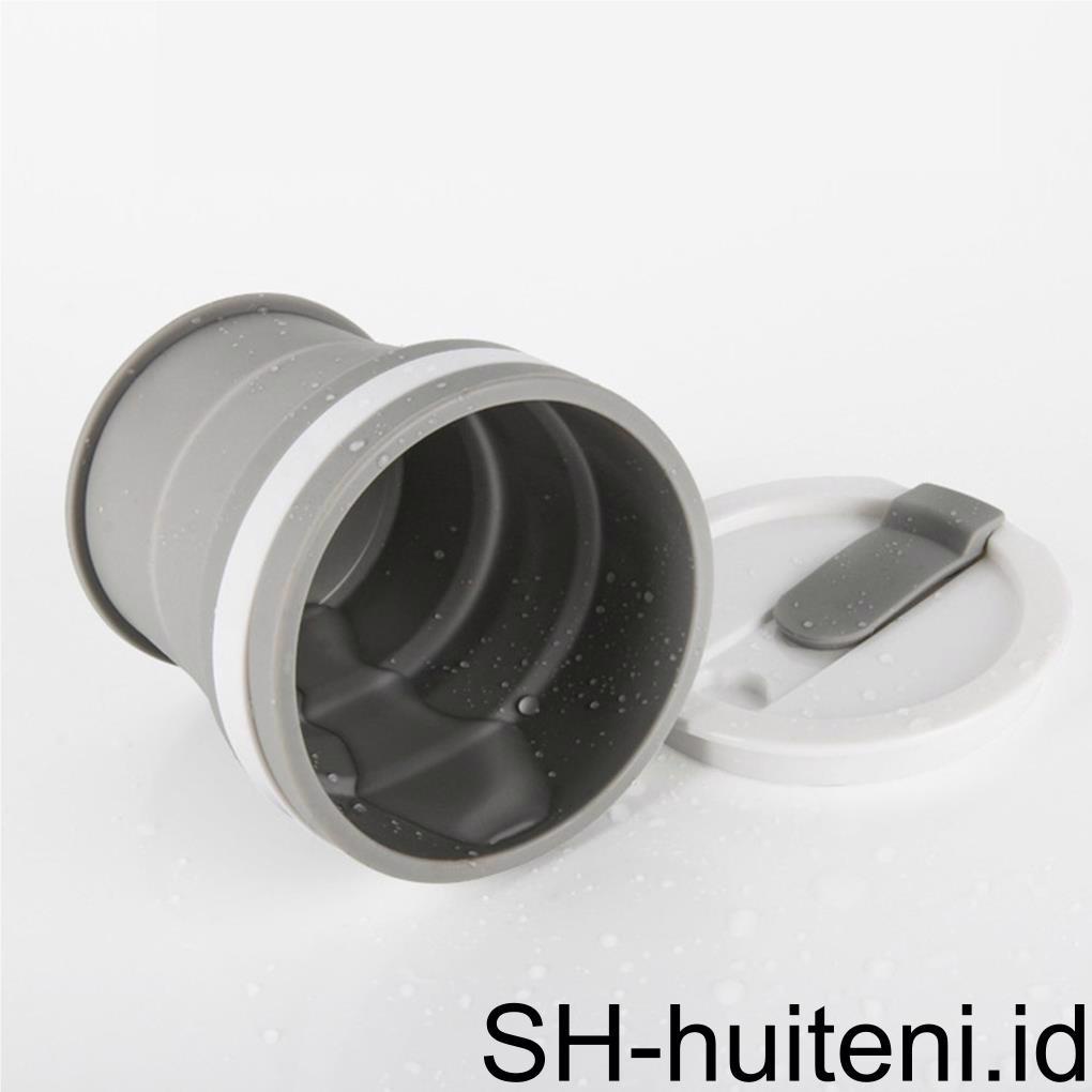 Silicone Collapsible Cup Gelas Minum Teleskopik Portable Dengan Penutup Untuk Travel Camping