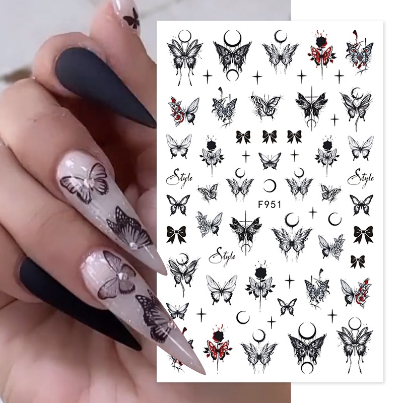 3d Nail Art Stiker Kupu-Kupu Mawar Daun Perekat Diri Stiker Manicure Dekorasi