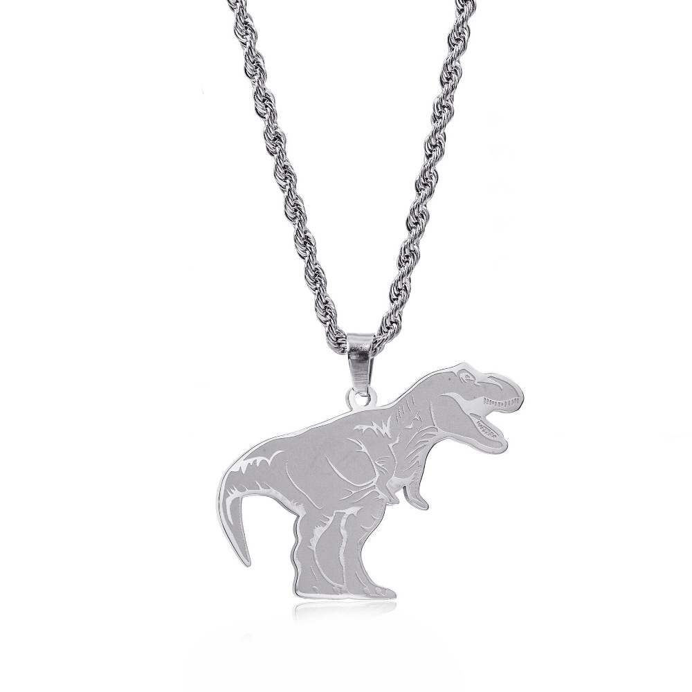 [X C Kalung] Emas &amp; Perak Baru Hip-hop Punk Retro Tyrannosaurus Rex Desain Dinosaurus Titanium Steel Liontin Kalung Anti Karat Untuk Pria Dan Wanita Perhiasan Hadiah Liburan