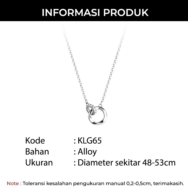 Kalung Wanita Titanium Korea Liontin Bulat Double Model Rantai Perhiasan Elegant Fashion Retro Casual KLG66