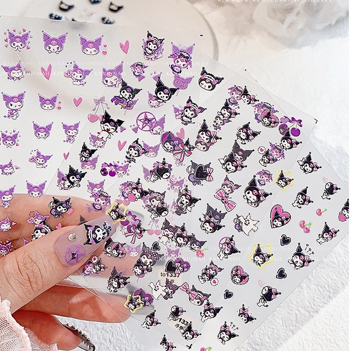 [Unggulan] 1pc 3D Self-Adhesive Sanrio Nail Decals Kulomi Kartun Stiker Kuku Emas Perak Manicure Decor DIY Nail Art Alat Kuku Aksesoris Kuku Untuk Wanita