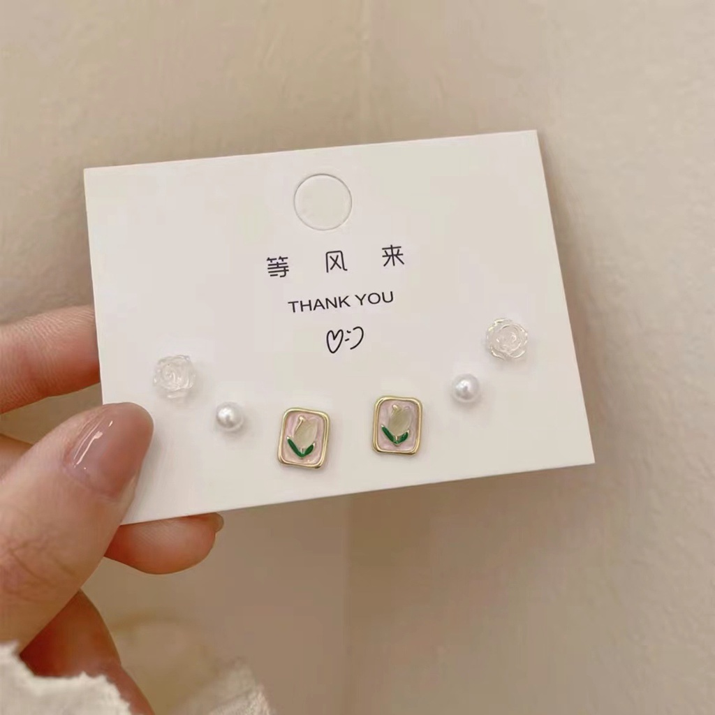 Anting Mutiara Tulip Musim Semi Dan Musim Panas Set Tiga Potong2023Pasangan Baru Anting Kecil Dan Indah Perempuan Wanita