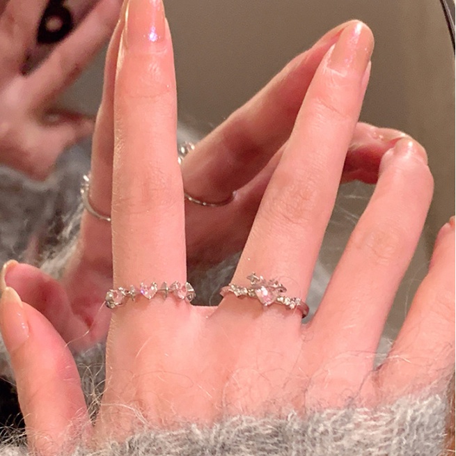 Ifyou Cincin Kristal Zirkon Merah Muda Manis Hati Silver Rings Untuk Aksesoris Perhiasan Wanita