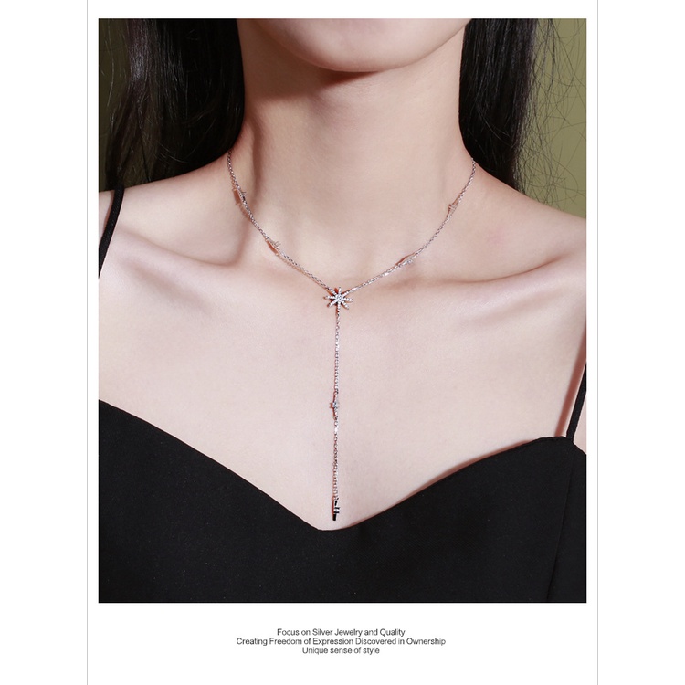 Goldkingdom Aksesoris Perhiasan Fashion Ready Stock Versi Korea Dari Kalung Bintang Bunga Matahari Untuk Desain Niche Perempuan, Jala Rantai Tulang Selangka Sederhana Dan Elegan Merah