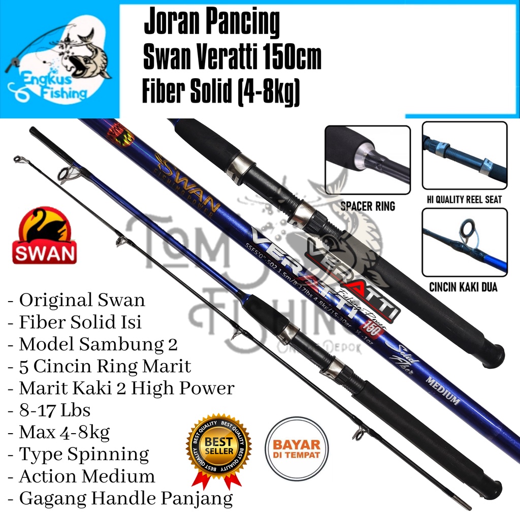 Joran Pancing Swan Veratti 150cm Fiber Solid (8-17lbs) Marit 2 kaki Kuat - Engkus Fishing