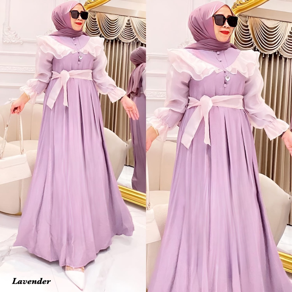 Shella Dress Polo Linen Maxy Busui Gaun Pesta Muslim Premium