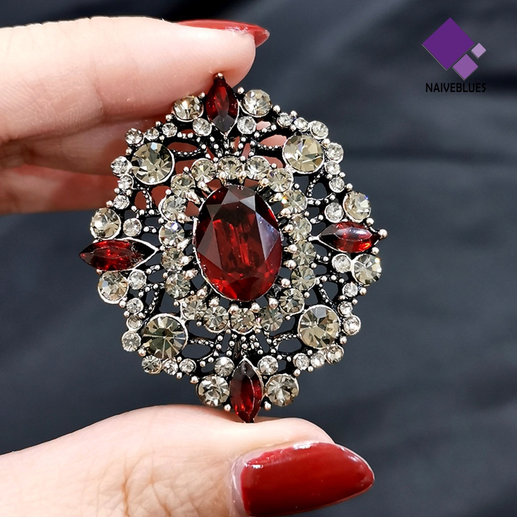 &lt; Naiveblues &gt; Wanita Bros Gaya Istana Vintage Bentuk Oval Cubic Zirconia Hadiah Hias Lapel Pin