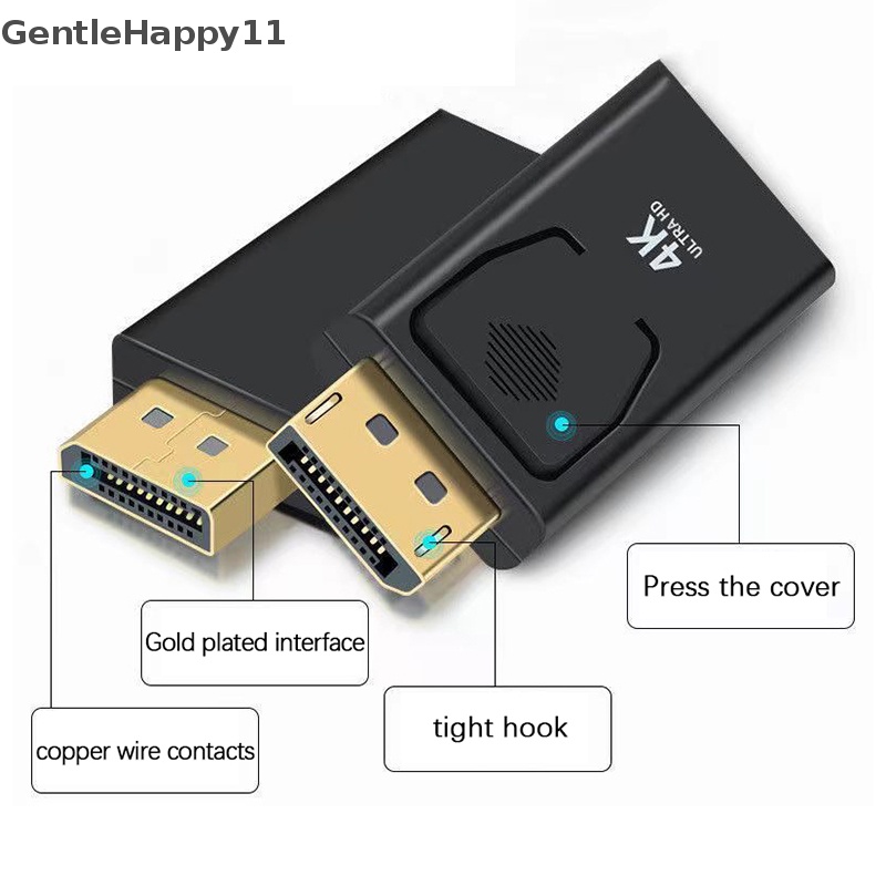 Gentlehappy DisplayPort to HDMI-compatible Adapter Converter 4K HD Video Converter Adapter 1080p Kabel Adapter Video Audio Untuk PC TV id