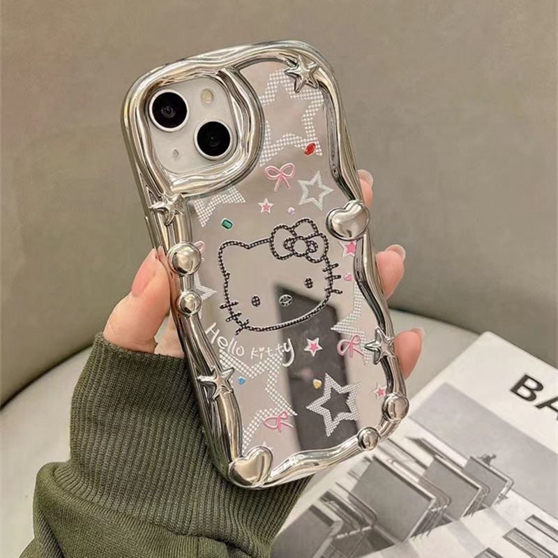 Cream Star Love Mirror Soft CaseiPhone 7 8 Plus iPhone X XS XR Max 11 12 13 14 Pro Max 14 Plus Girl Woman Fashion Tulip Flower Hello Kitty Cute Pretty Case Make up Casing hp iphone 14 pro max