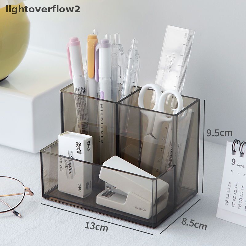 [lightoverflow2] Ins Style Transparan Akrilik Persegi Tiga Grid Pen Holder Rak Penyimpanan Kapasitas Besar Meja Rak Pensil Alat Tulis Kantor Sekolah [ID]
