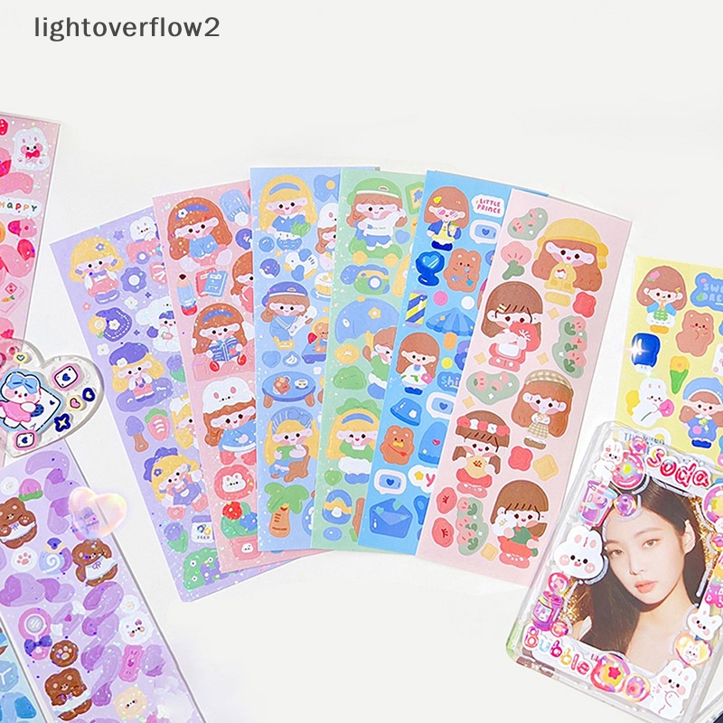 [lightoverflow2] 10pcs Shiny Cute Animals Cat Bear Stiker Hias Untuk Scrapbooking Bahan Casing Ponsel DIY Landscape [ID]