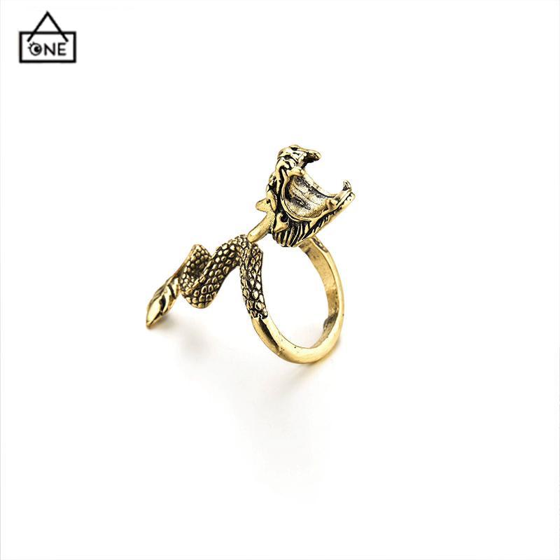 COD❤️Cincin Naga Pria Keren Emas Creative Retro Style Dragon Design Ring Holder For Gift-A.one