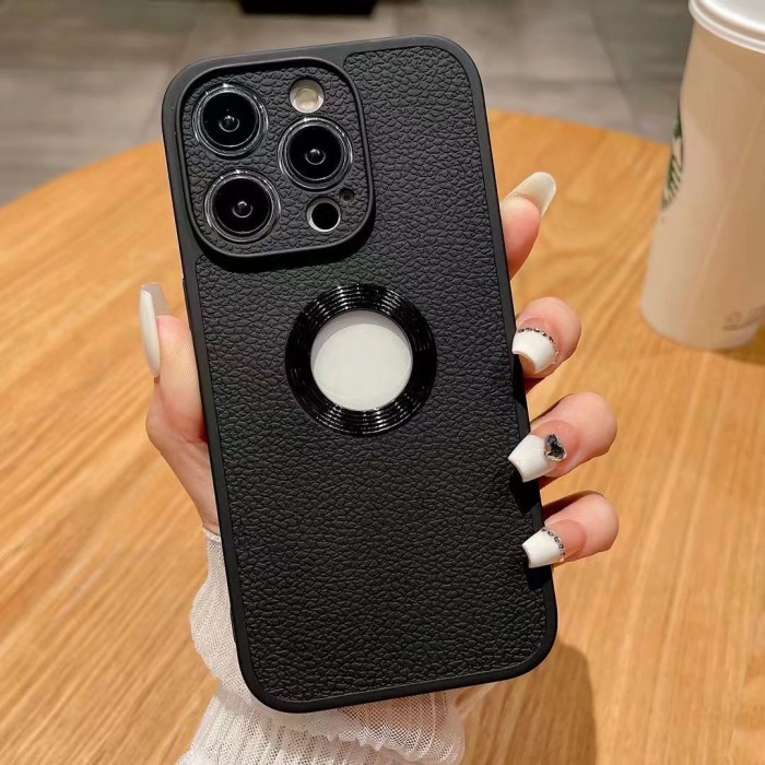 Luxury Leather HOLE LOGO iPhone X/XS/XR/Xs Max/11/11 Pro/11 ProMax/12/12 Pro/12 ProMax with Protection Camera