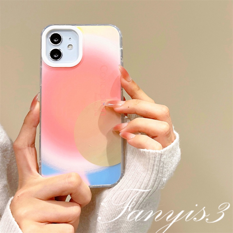 Compatible For IPhone 14 13 12 11 Pro Max X XR Xs Max 8 7 Plus SE 2020 Kompatibel Untuk Warna-Warni Gradiasi Matahari IMD Laser Gradiasi Ponsel Case TPU Lembut Shockproof Cover Pelindung