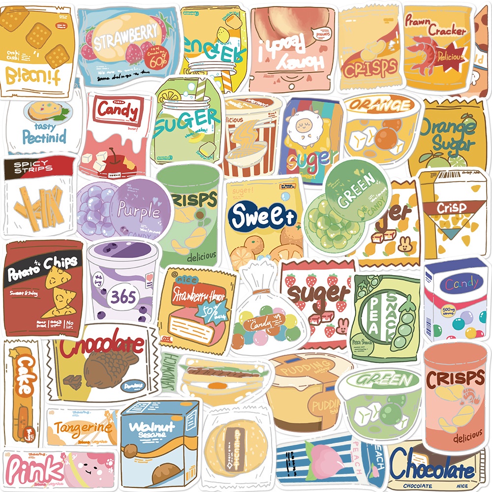 40pcs/set Kartun Snack Makanan Graffiti Stiker Kreatif DIY Gitar Bagasi Dekorasi Tahan Air Stiker