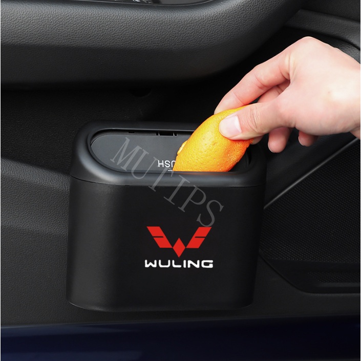 Wuling Tempat Sampah Mini Portable Mobil Gantung Tutup Flip Dustbin Back Seat Waterproof ABS Storage Box Organizer Untuk Confero s Alvez Almaz Cortez Victory Formo Mini Air EV