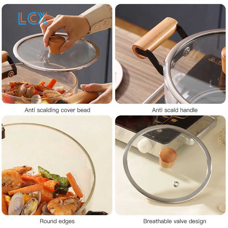 LCX Panci Kaca Masak Tahan Panas Jatuhkah Stewing Soup Pot Transparan  / Transparant Anti Api Anti Panas Borosilicate