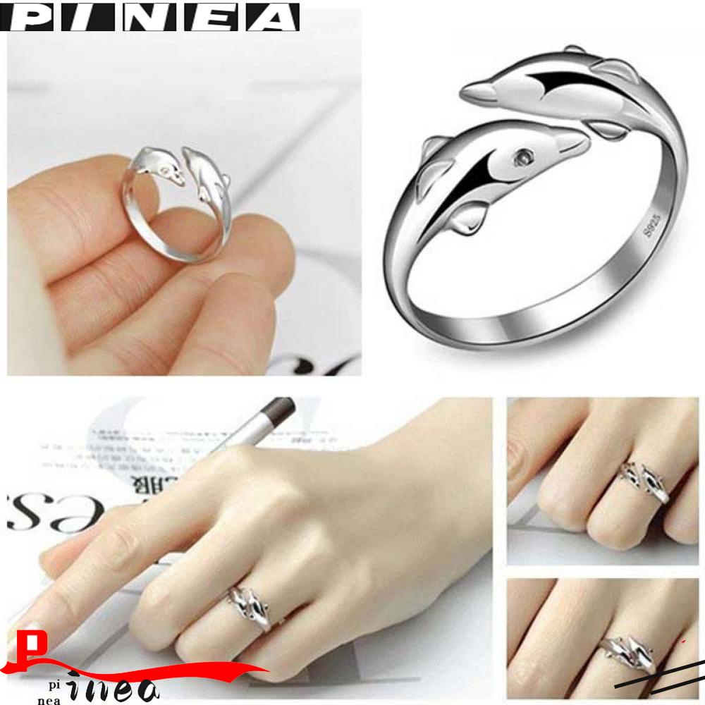 Cincin Dolphin Nanas Wanita Perhiasan Lucu Lapis Perak