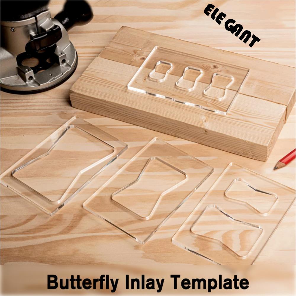 [Elegan] Butterfly Inlay Template Transparan Scribing Alat Ukur Bushing Template Bowtie Kunci Bow Tie Joint Slot Cutting Scribing Ruler