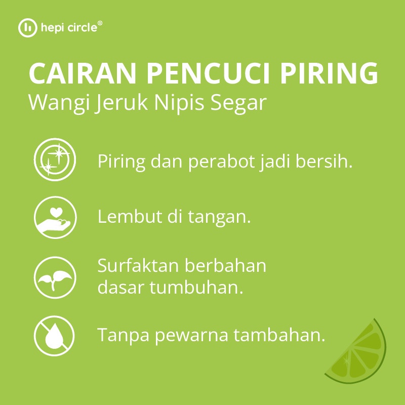 Hepi Circle Cairan Pencuci Piring Wangi Jeruk Nipis 40+5 mL - Kemasan + Isi