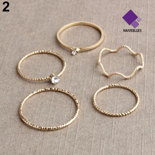 &lt; Naiveblues &gt; 5Pcs/Set Cincin Band Gelombang Tumpuk Di Atas Buku Jari Midi Rings Perhiasan Charm