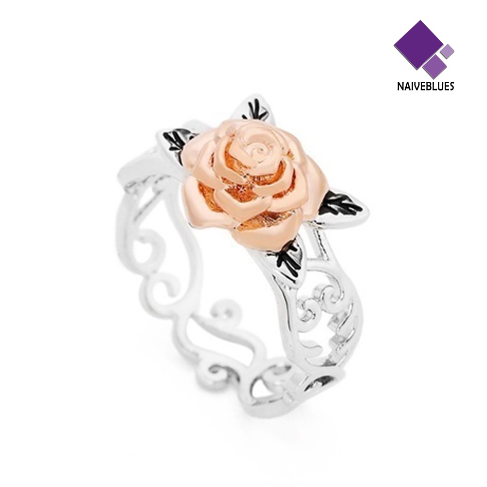 &lt; Naiveblues &gt; Vintage Wanita Two Tone Bunga Band Jari Cincin Pernikahan Perhiasan Hadiah