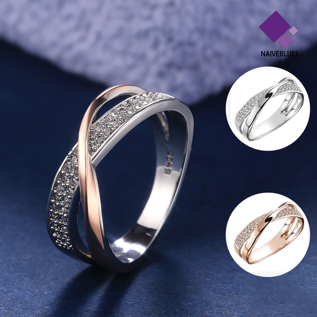 &lt; Naiveblues &gt; Cincin Silang X Bentuk Dua Tone Perhiasan Wanita Indah Rings Untuk