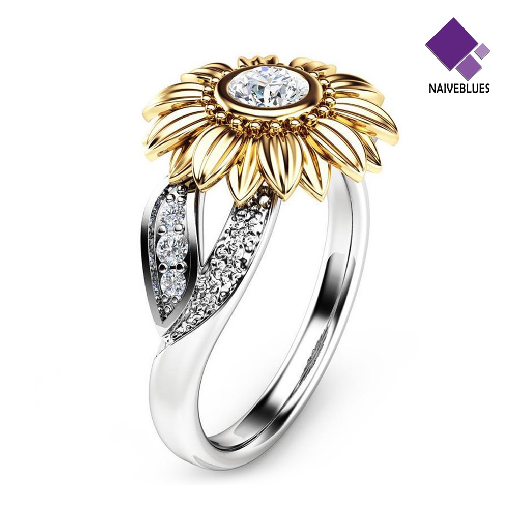 &lt; Naiveblues &gt; Berlian Imitasi Cincin Shiny Gold-Layer Sunflower Alloy Ring Temperamen Perhiasan Wanita Elegan Rings Hadiah Yang Indah