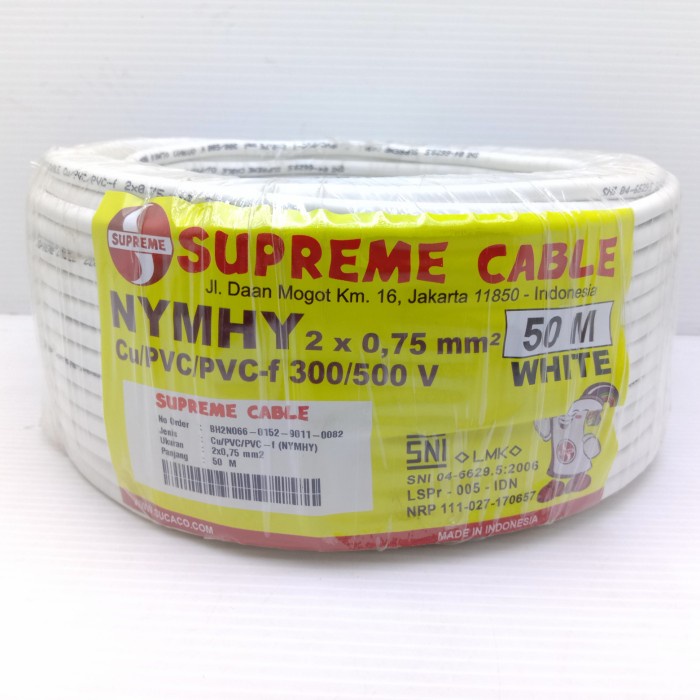 SUPREME NYMHY NYYHY 2x0.75mm Roll 50M Putih Hitam Kabel Serabut isi 2