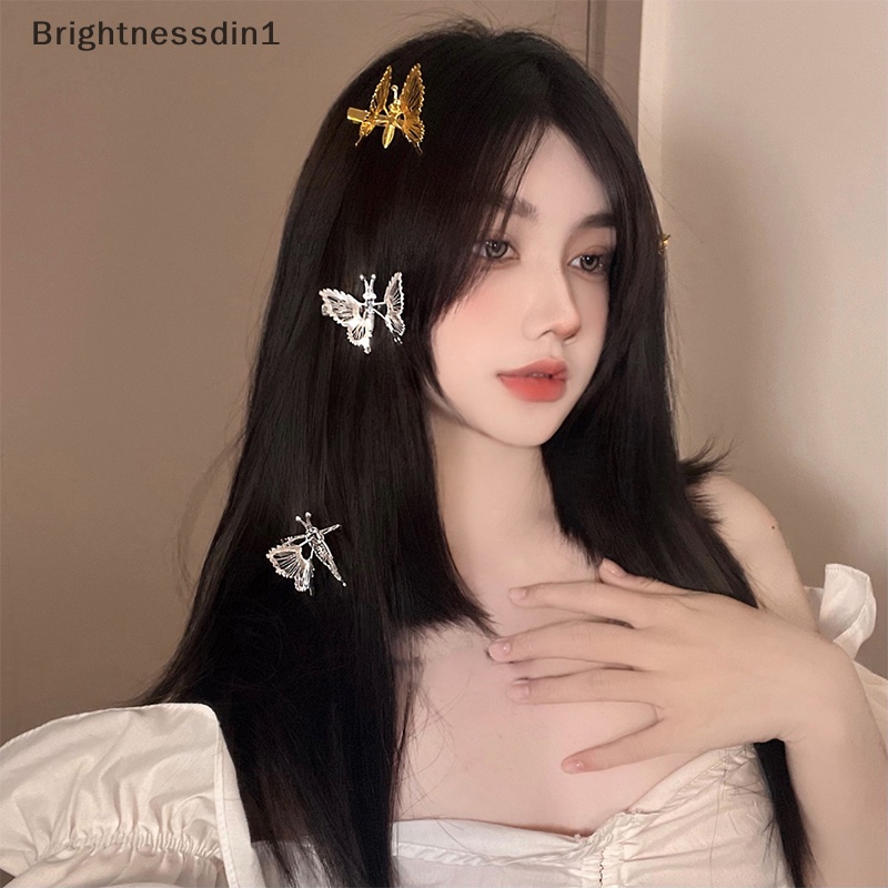 [Brightnessdin1] Retro Peri Bergerak Kupu-Kupu Jepit Rambut Berlian Imitasi Mutiara Rumbai Duckbill Klip Cocok Untuk Gadis Liontin Jepit Rambut Aksesoris Rambut Butik