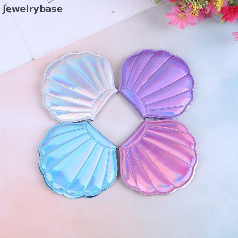 [jewelrybase] Cermin Kosmetik Ringkas Bentuk Kerang Laut Kulit PU Dua Sisi Makeup Magnifier Butik