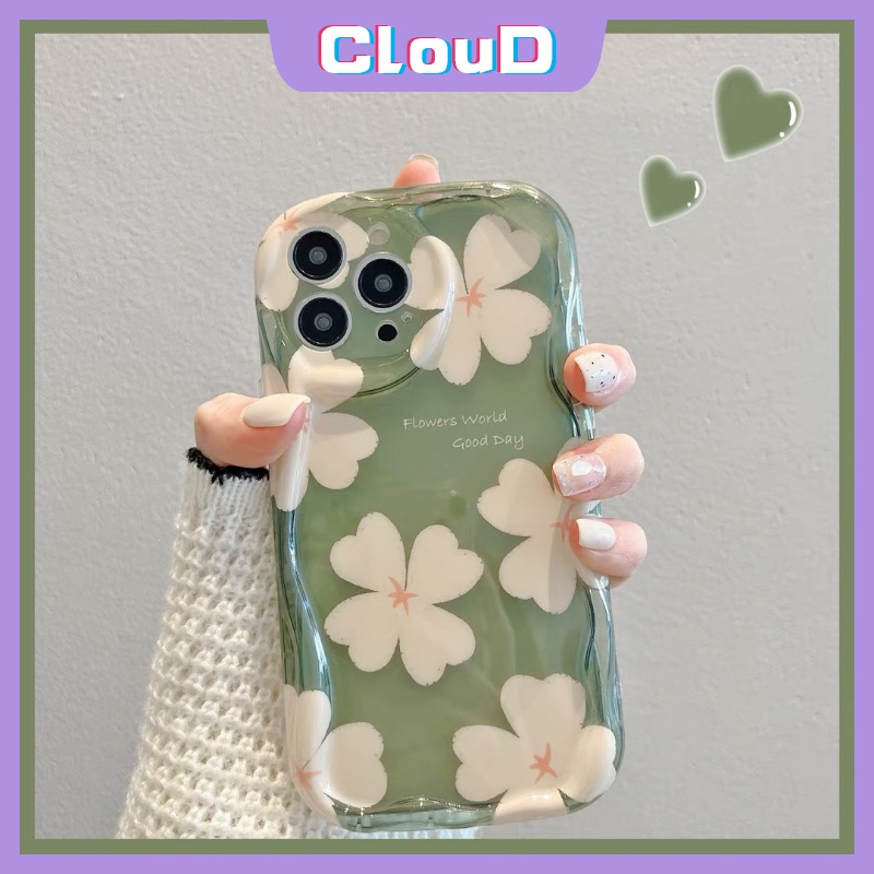 IPHONE Case Bunga Segar Kompatibel Untuk Iphone11 14 13 12 Pro Max 7plus XR X XS Max 7 6 6s 8plus SE 2020 Shockproof Airbag Glossy 3D Wavy Curved Edge Soft Tpu Floral Cover