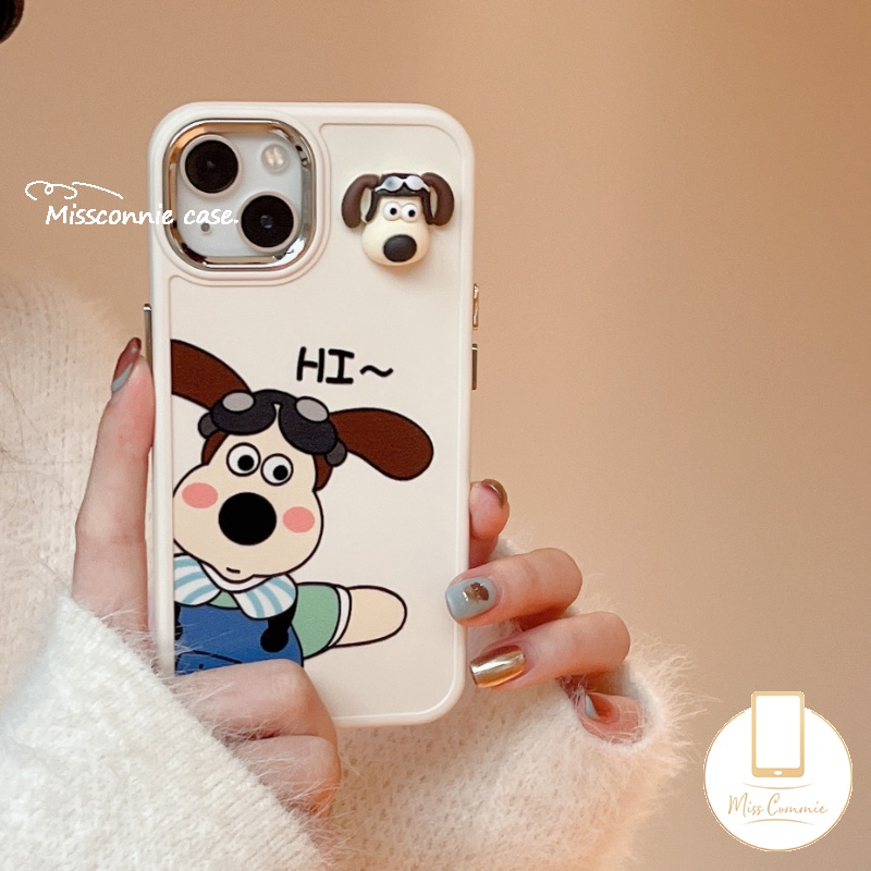 Kartun Wallace Dan Gromit Electroplate Case Kompatibel Untuk IPhone 7plus 11 Pro Max7 8 Plus XR 12 14 13 Pro MAX X 8plus XS MAX 3D Anjing Lucu Plating Bingkai Lensa Logam Soft Cover