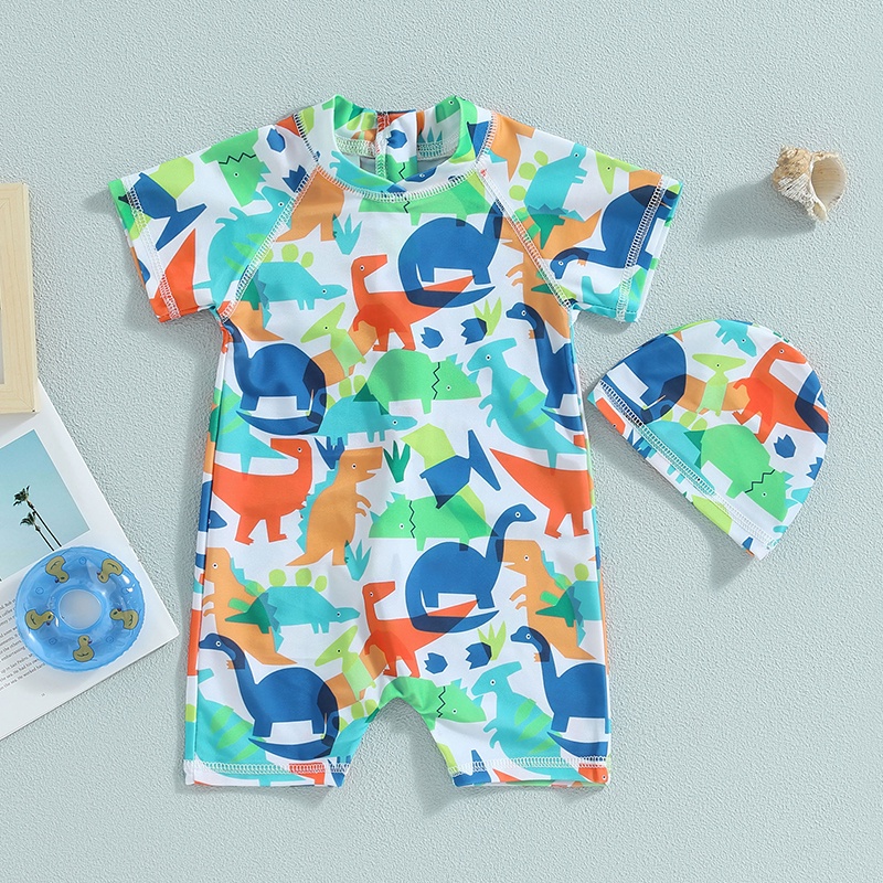 Baju Monyet Renang Anak Laki-laki Pakaian Renang Musim Panas Pantai Celana Pendek + Topi Baju Renang