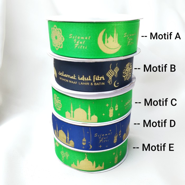 

[GG] Pita Dekorasi Lebaran / Pita Kain / Pita Grosgrain Idul Fitri 1 roll - MOTIF A