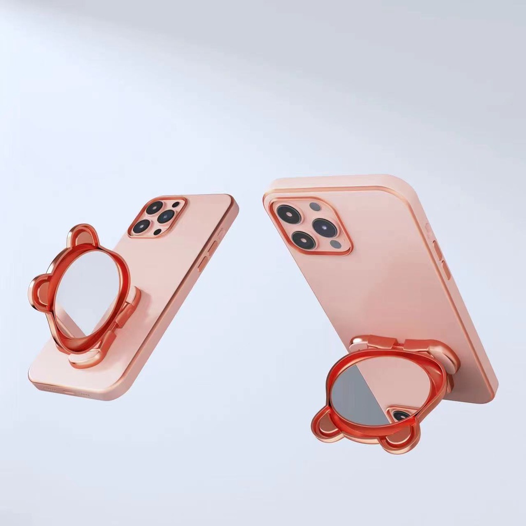 Kartun Strawberry Bear Braket Ponsel Multifungsi Braket Handphone Mini Strawberry Bear Desktop Bracket360 ° Cermin Rias Rotasi
