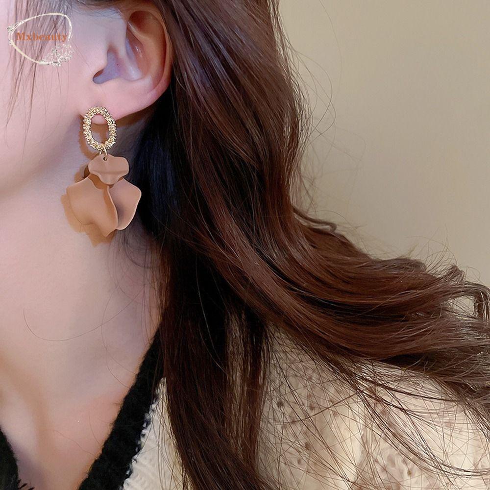 Mxbeauty Wanita Drop Earrings Pesona Halus Ear Drop Fragments Bunga Alloy Kelopak Akrilik Gaya Korea Menjuntai Earrings