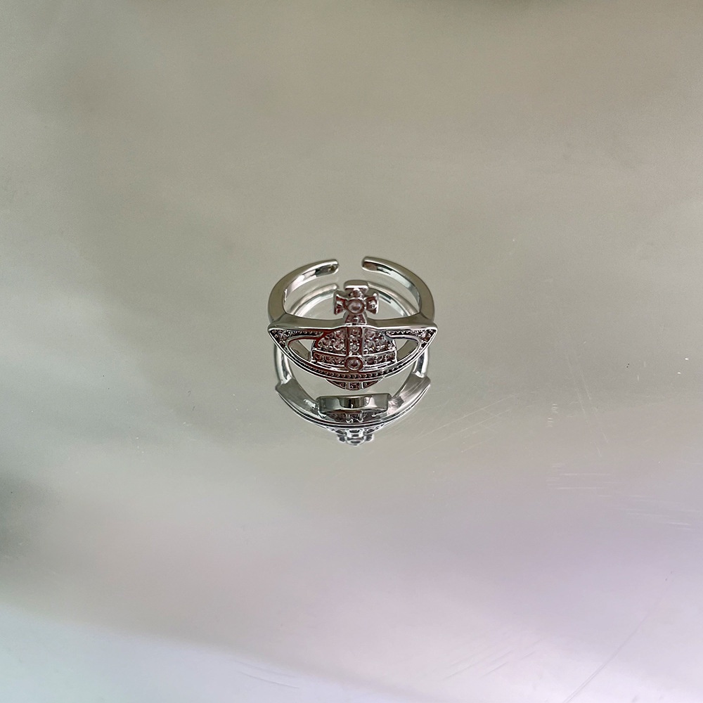 Cincin Pembukaan Monogram Berlian Penuh Saturnus Aksesoris Kepribadian Bergaya Retro