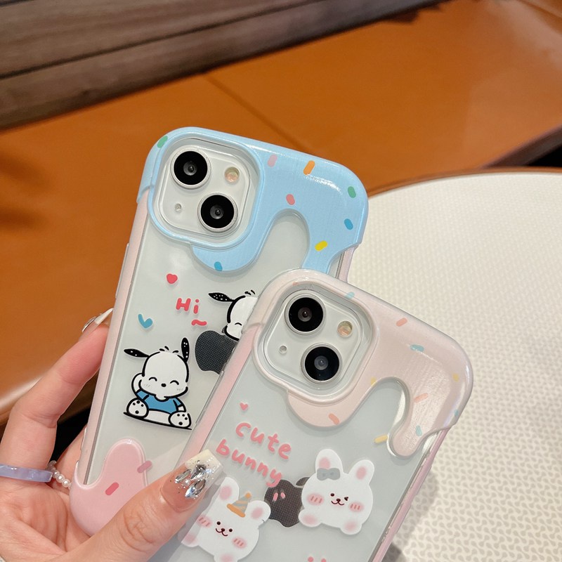 【3D Ice Cream】Summer So Cute Clear Pochacco Pink Bunny Soft Case IPhone 7 8 Plus XR XS Max 11 12 13 14 Pro Max 14 Plus for Women Girl Gift Cartoon Disney