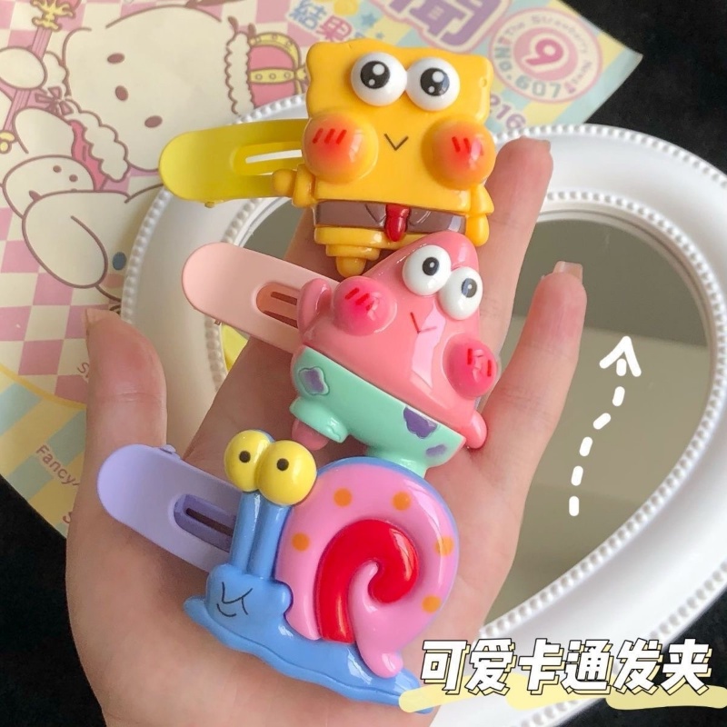 Ahellogirl Douyin Dengan Gaya Yang Sama Lucu SpongeBob SquarePants Bintang Besar Kartun Klip Samping Girly Heart Fun Large Hairpin Aksesoris Rambut Siswa