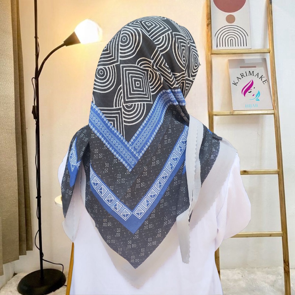 Karimake Hijab / Kerudung Segi Empat Voal Premium Printing Motif riental Opulence Laser Cut 110 x 110