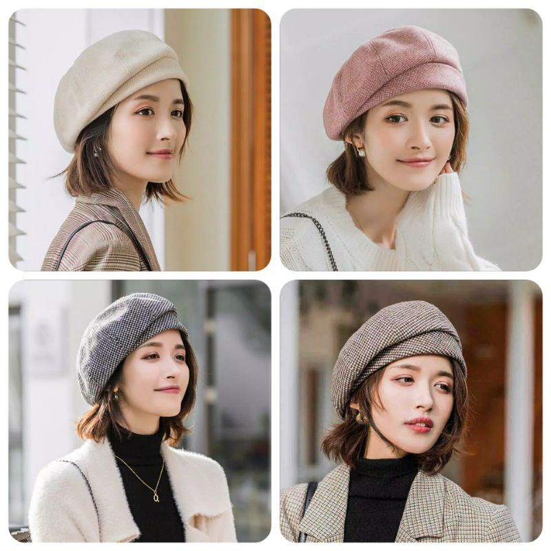 PLAID BARET WOMAN WINTER AUTUMN HAT IMPORT TOPI WANITA MUSIM DINGIN MUSIM GUGUR IMPOR