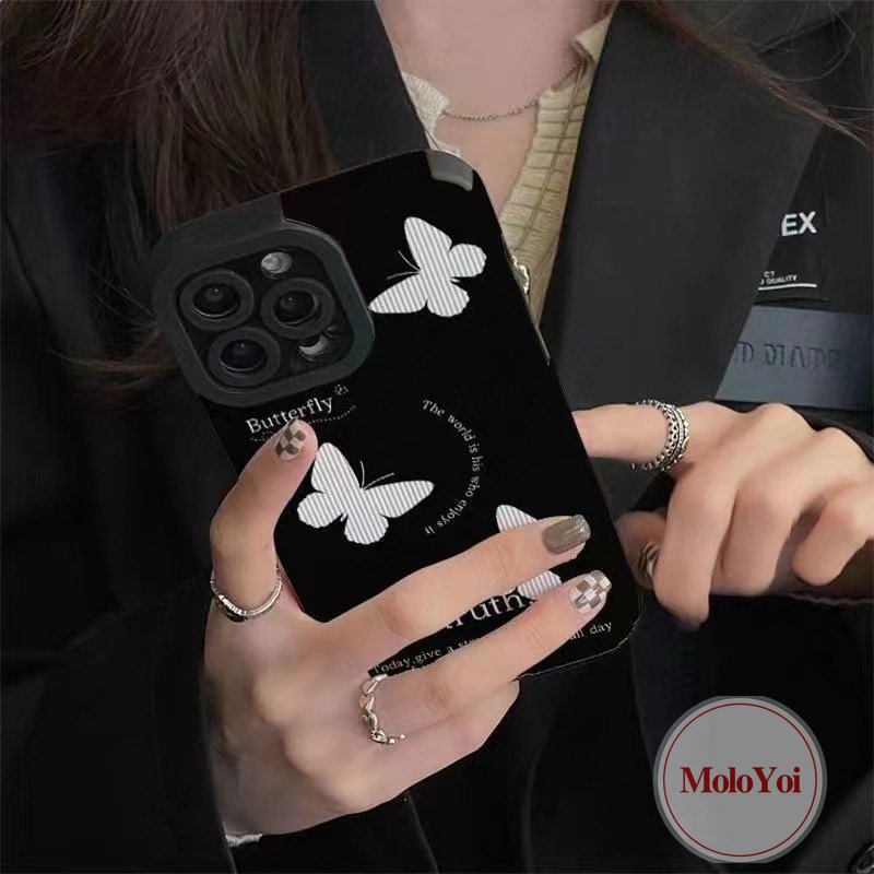 Casing Tekstur Kulit Mewah Kompatibel Untuk IPhone XR XS X Max 11 Pro Max 7Plus 11 12 13 14 Pro Max8 7 Plus Shockproof Soft Tpu Retro Fantasy Butterfly Phone Cover